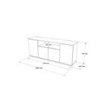 Buffet con 4 Puertas y Estantes en Melamina Blanco y Natural, 180x44.5x75 cm