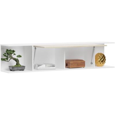 Conjunto de Salón Mueble Completo: Bajo TV, Mueble Bar, Estantería y Mueble Colgar - Estilo Roble y Blanco.