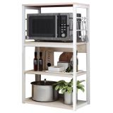 Estantería de Cocina Alta con Marco de Metal Blanco, Estante para microondas 50x30x100 Cm Color Natural y Blanco