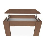 Mesa de Centro Elevable, Mesita de Salón, Acabado en Color nogal, Medidas: 90 cm (Ancho) x 50 cm (Fondo) x 46-57 cm (Alto)