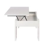 Mesa de Centro Elevable, Mesita de Salón o Comedor, Acabado en Color Blanco, Medidas: 90 cm (An) x 50 cm (Fon) x 46-57 cm (Al)
