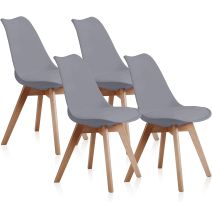 Pack de 4 Sillas para Comedor, Cocina o Salón – Simil Piel Gris y Madera, Medidas: 48 cm x 45 cm x 84 cm.
