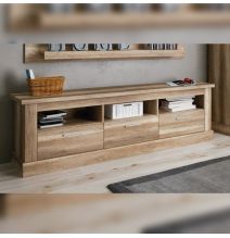 Mueble TV,Mesa de televisión 3 Puertas y 3 Estantes, Acabado en Color Cañón, Patas de Madera,180 cm Lar x 56,6 cm Al x 41,8