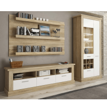 Mueble de Comedor, Mueble Salón, Acabado en Blanco y Cambria, Medidas: 276 cm (Ancho) x 201,6 cm (Alto) x 41,8 cm (Fondo)