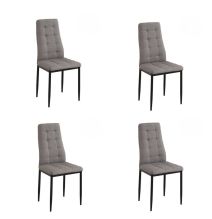 Pack de 4 Sillas Tapizadas en Tela Polipiel Gris con Costuras Acolchadas, Patas Metálicas en Color Negro, Medidas 43x56x96 cm