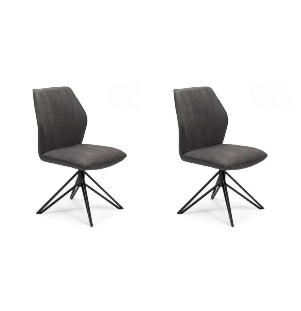 Pack de 2 Sillas con Respaldo y Asiento Tapizados en Tela Gris, Pata Metálica en Acabado Negro Mate, Medidas 62,5x52x93 cm