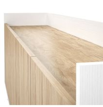 Aparador, Mueble Tv, Salón Comedor 4 Puertas, Armario Auxiliar Color Blanco y Roble, Medidas: 180x63x33,5 Cm