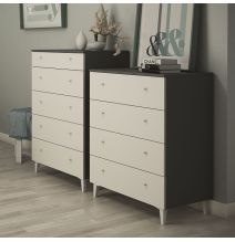 Cómoda con 5 Cajones, para Dormitorio, Acabado en Color Blanco, Medidas: 80 cm (Ancho) x 114,6 cm (Alto) x 48 cm (Fondo)