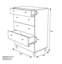 Cómoda con 5 Cajones, para Dormitorio, Acabado en Color Blanco, Medidas: 80 cm (Ancho) x 114,6 cm (Alto) x 48 cm (Fondo)