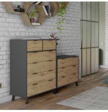 Cómoda con 6 Cajones, para Dormitorio, Acabado en Color Gris/roble, Medidas: 80 cm (Ancho) x 122 cm (Alto) x 48 cm (Fondo)