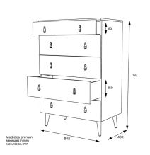 Cómoda con 5 Cajones, para Dormitorio, Acabado en Color Blanco, Medidas: 80 cm (Ancho) x 120 cm (Alto) x 48 cm (Fondo)