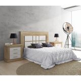 Pack Cabecero Nórdico de 160 x 120 cm + 2 Mesitas de Noche|Práctico y Elegante|Color Cambria y Blanco (para Cama de 135-140, 150